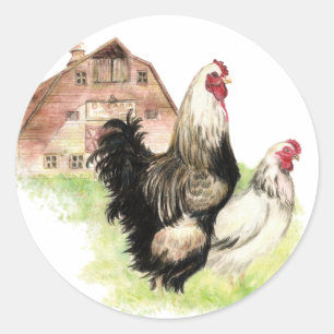 Chickens & Barn Farm Scene to Customise Classic Round Sticker