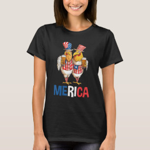 Chickens Beers Patriotic 4th of July American Flag T-Shirt