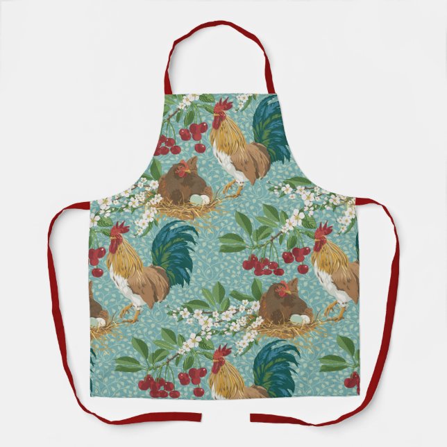 Chickens & Cherries Apron - Medium (Front)
