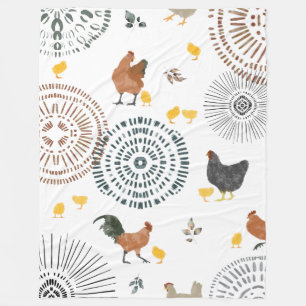 Chickens & Chicks Boho Pattern Fleece Blanket