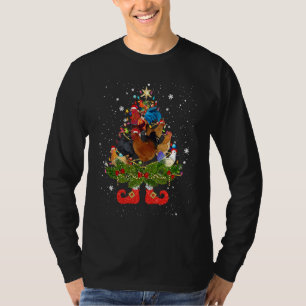 Chickens Christmas Tree Lights Cute Santa Hat T-Shirt
