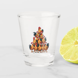 Chickens Christmas tree Merry Christmas Funny Xmas Shot Glass