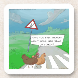 Chickens Crossing Road Funny Cartoon Coaster
