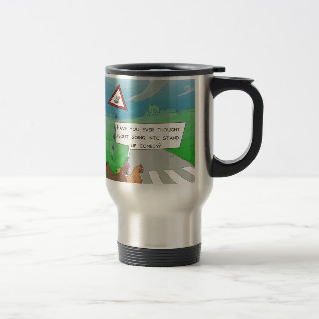 Chickens Crossing Road Funny Cartoon Travel Mug (Right)