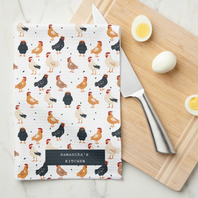 Chickens Cute Funny Illustration Personalised Gift Tea Towel (Quarter Fold)
