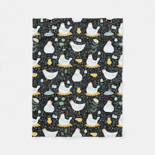 Chickens Dreaming in the Coop in Black Fleece Blanket