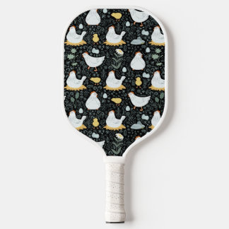 Chickens Dreaming in the Coop in Black Pickleball Paddle