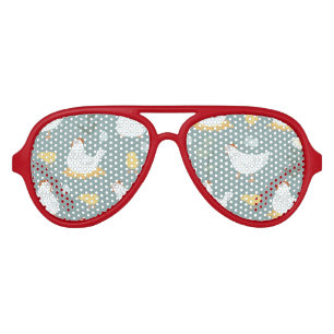 Chickens Dreaming in the Coop in Teal Aviator Sunglasses
