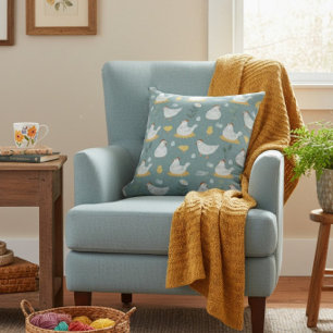Chickens Dreaming in the Coop in Teal Cushion