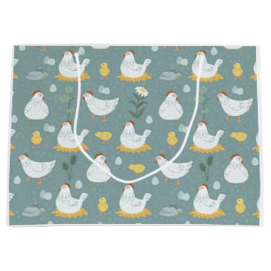 Chickens Dreaming in the Coop in Teal Large Gift Bag