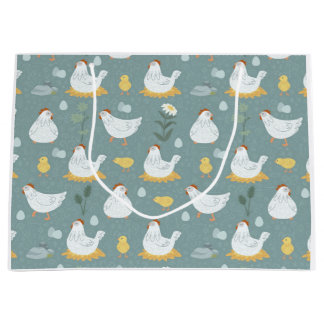Chickens Dreaming in the Coop in Teal Large Gift Bag