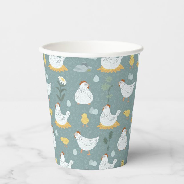 Chickens Dreaming in the Coop in Teal  Paper Cups (Front)