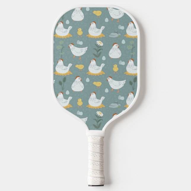 Chickens Dreaming in the Coop in Teal  Pickleball Paddle (Front)