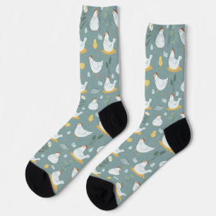 Chickens Dreaming in the Coop in Teal  Socks