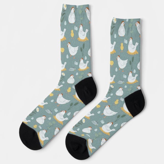 Chickens Dreaming in the Coop in Teal  Socks (Left)