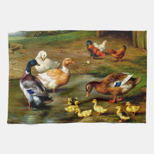 Chickens, Ducks And Ducklings At The Farm Tea Towel
