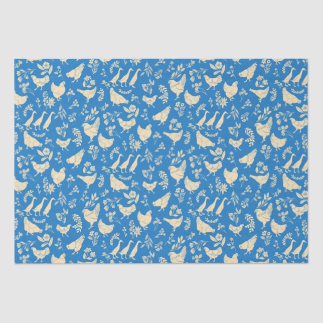 Chickens & Ducks in classic blue Tissue Paper (Front)