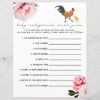 Chickens Floral Baby Shower Categories Word Game