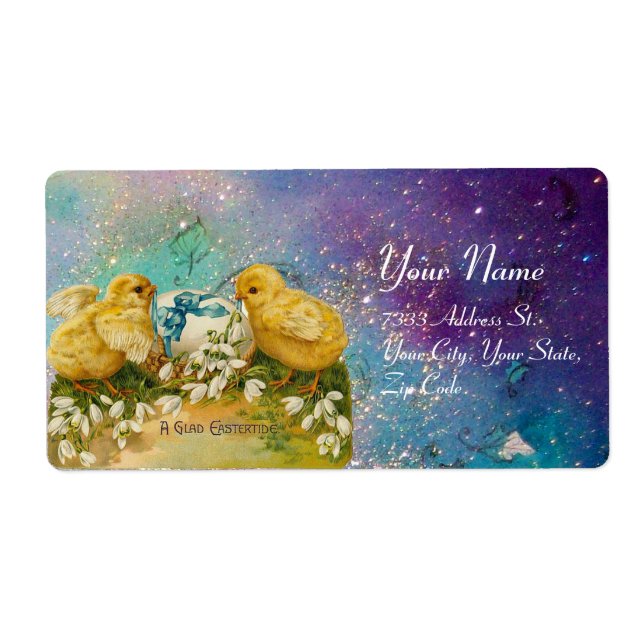 CHICKENS,FLOWERS ,EASTER EGG IN GOLD BLUE SPARKLES (Front)