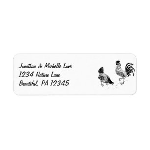 Chickens Hen and Rooster Black and White Address