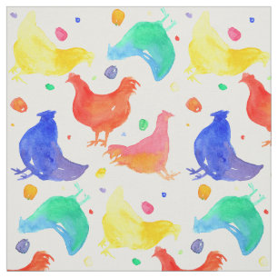 Chickens Hens Birds Rainbow Colours Watercolor Fabric