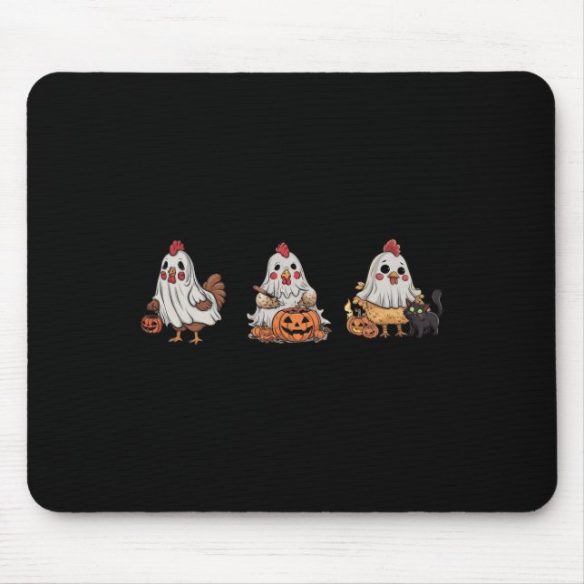 Chickens In Ghost Costume Pumpkin Black Cat Hallow Mouse Pad (Front)