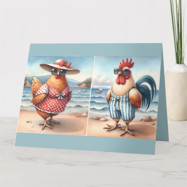 Chickens in Swimsuits at the Seaside Card (Front)