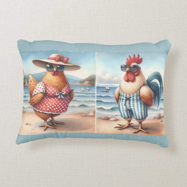 Chickens in Swimsuits at the Seaside Decorative Cushion (Back)