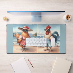 Chickens in Swimsuits at the Seaside Desk Mat