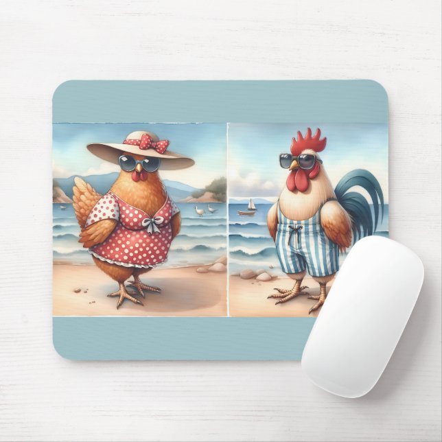 Chickens in Swimsuits at the Seaside Mouse Pad (With Mouse)