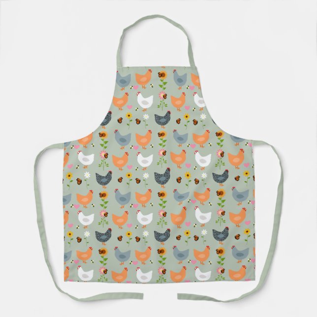 Chickens in the Flowers Apron (Front)