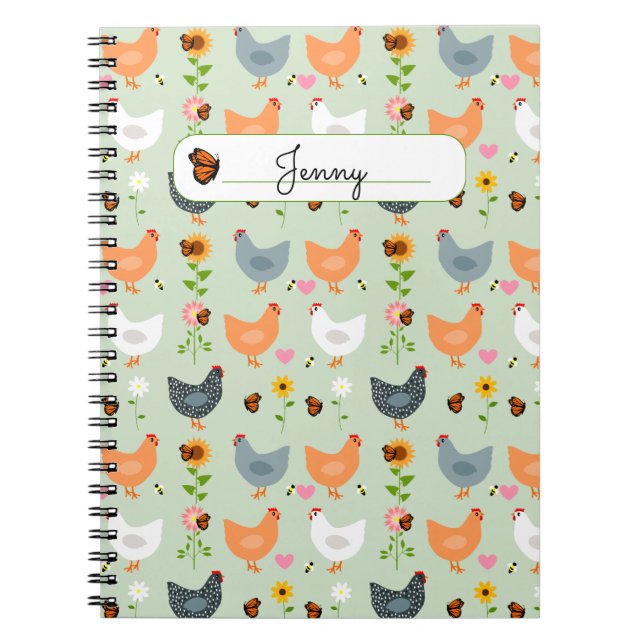 Chickens in the Flowers Personalised Notebook (Front)