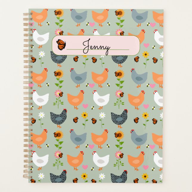 Chickens in the Flowers Personalised Planner (Front)
