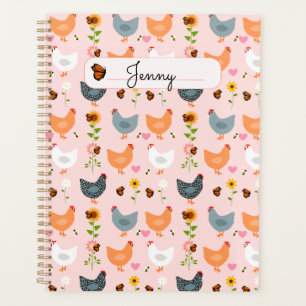 Chickens in the Flowers Pink Personalised Planner