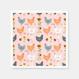 Chickens in the Garden with Flowers and Bugs Napkin