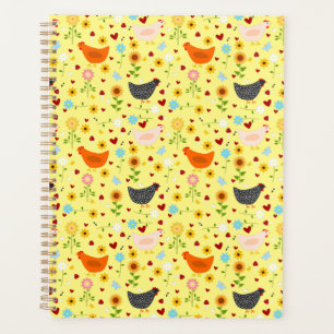 Chickens in the Garden with Flowers Planner