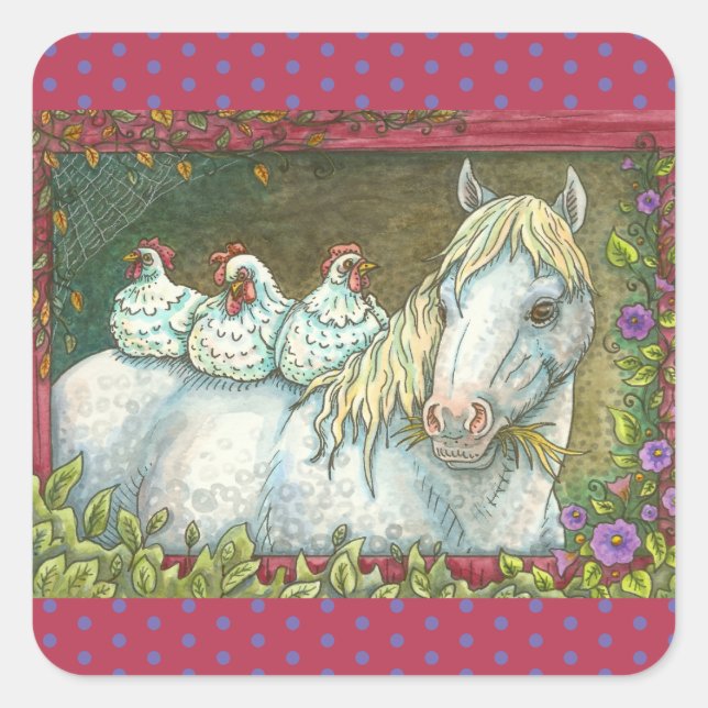CHICKENS IN THE STABLE, HORSE STICKERS Squ. Sheet (Front)
