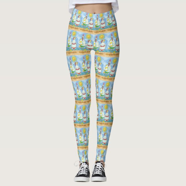 CHICKENS OF THE SEA, ROOSTER  & HEN FUNNY LEGGINGS (Front)