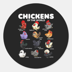 Chickens Of The World Funny Cartoon Chicken Breeds Classic Round Sticker