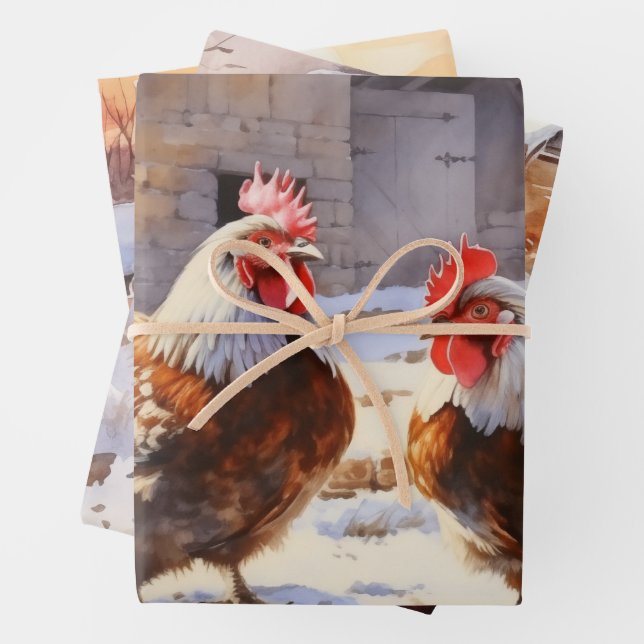 Chickens On the Old Fashioned Farm Wrapping Paper Sheet (In situ)
