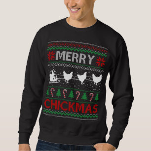 Chickens Ride Santa Sleigh Farmers Ugly Christmas Sweatshirt