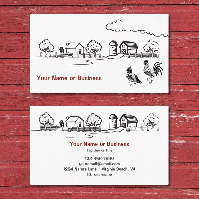 Chickens Rooster and Hen Charming Country Farm Business Card (Front and Back - Chickens Rooster and Hen Charming Country Farm Business Card)
