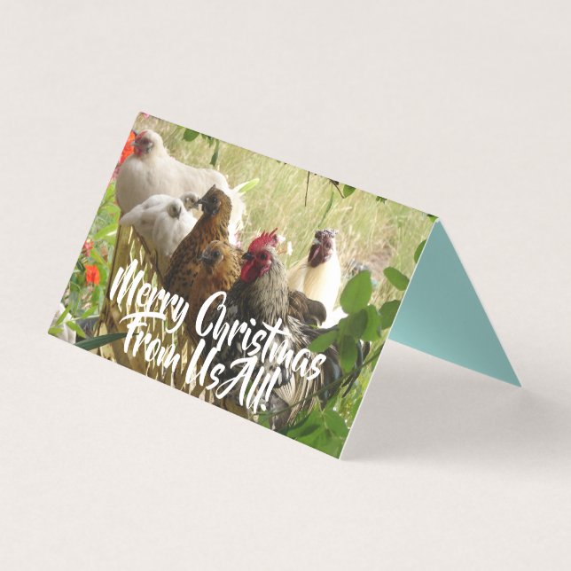 Chickens Roosters Merry From Us Christmas Card set (Front)