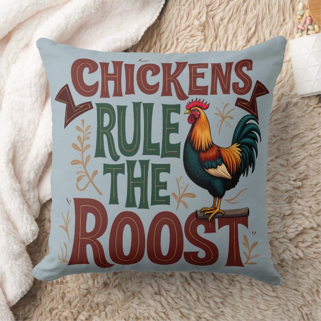 Chickens Rule the Roost Rustic Farm Illustration Cushion (Blanket)