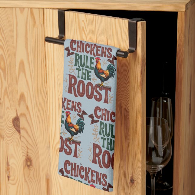 Chickens Rule the Roost Rustic Farm Illustration Tea Towel (Thirds Fold)