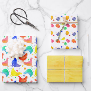 Chickens Scratch Bird Farm Animal Colourful Wrapping Paper Sheet
