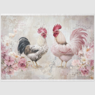 Chickens Shabby Chic Pink Decoupage Tissue Paper