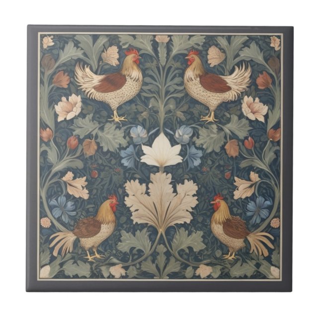 Chickens William Morris style Vintage Chicken Tile (Front)