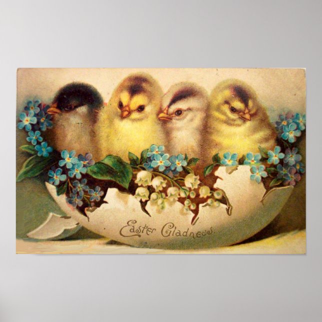 CHICKENS WITH FLOWERS IN EASTER EGG POSTER (Front)