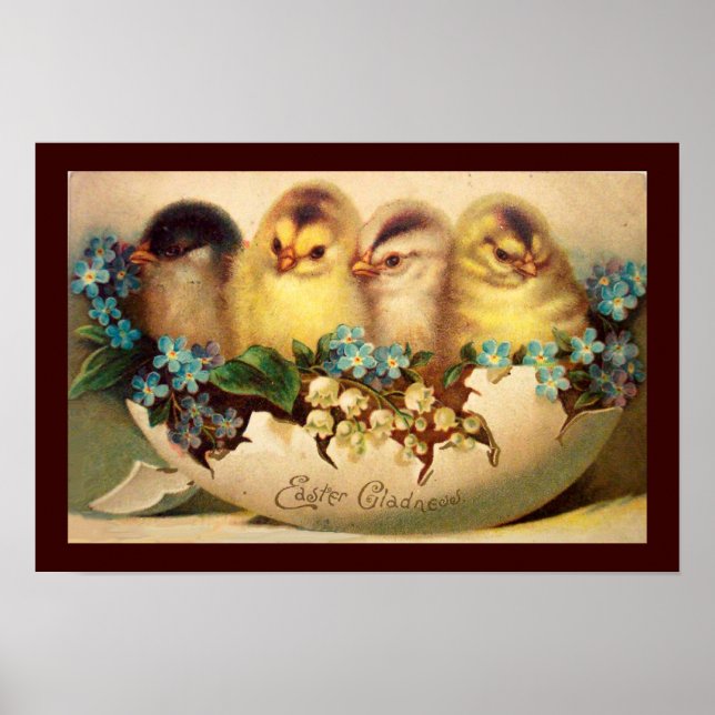 CHICKENS WITH FLOWERS IN EASTER EGG POSTER (Front)
